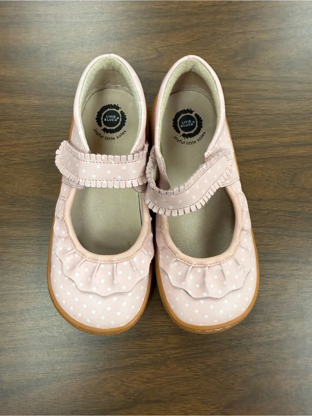 Livie & Luca Pink Polka Dot Ruche Leather Mary Jane Shoes Toddler Size 2
